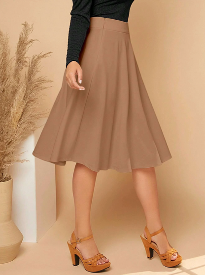 Camel Prive Zipper Side Solid Flare Skirt