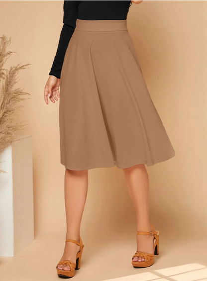 Camel Prive Zipper Side Solid Flare Skirt